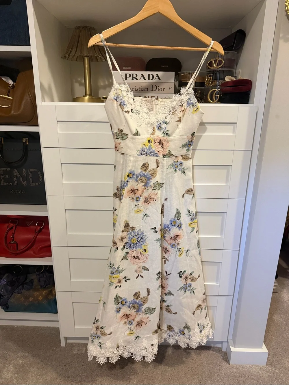 Zimmermann White Floral Lace-Trim Linen Dress - Picture 4 of 8